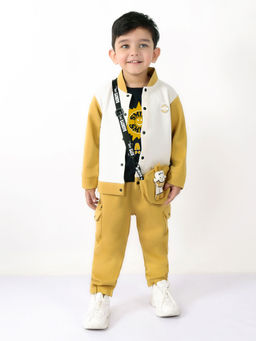 BAD BOYS - Mustard Cotton Printed Jacket with T-Shirt and Jogger (Set of 3)