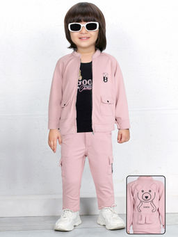 BAD BOYS - Peach Cotton Printed Jacket with T-Shirt and Pant (Set of 3)