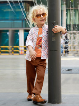 BAD BOYS - White Cotton Printed Shirt with T-Shirt and Pant (Set of 3)