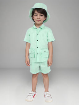 BAD BOYS - Green Cotton Solid Shirt with Shorts and Cap (Set of 3)