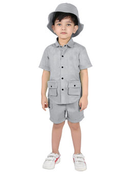 BAD BOYS - Grey Cotton Solid Shirt with Shorts and Cap (Set of 3)