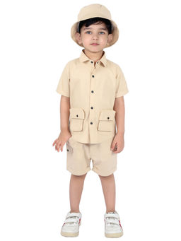 BAD BOYS - Khaki Cotton Solid Shirt with Shorts and Cap (Set of 3)
