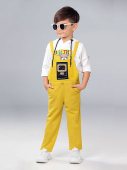 BAD BOYS - Mustard Cotton Printed Hoodie and Dungaree (Set of 2)