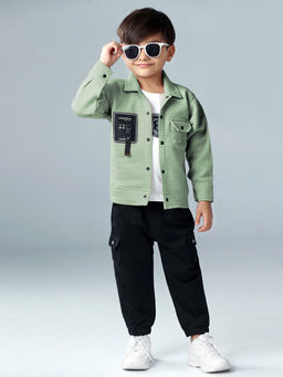BAD BOYS - Green Cotton Printed Jacket with T-Shirt and Jogger (Set of 3)
