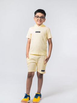Be Awara - Boys Yellow Cotton Solid Hoodie and Shorts (Set of 2)