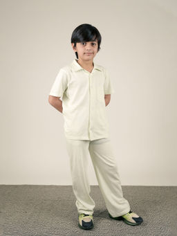 Be Awara - Boys Green Cotton Solid Shirt and Pant (Set of 2)