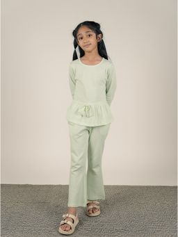 Be Awara - Girls Green Cotton Solid Top and Pant (Set of 2)