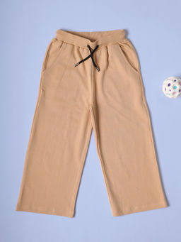 Be Awara - Girls Beige Cotton Solid Pant