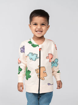 Be Awara - Unisex Beige Cotton Printed Jacket