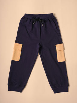 Be Awara - Unisex Navy Blue Cotton Solid Joggers