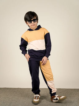 Be Awara - Unisex Black Cotton Colorblock Hoodie and Joggers (Set of 2)