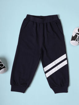 Be Awara - Unisex Navy Blue Cotton Solid Joggers