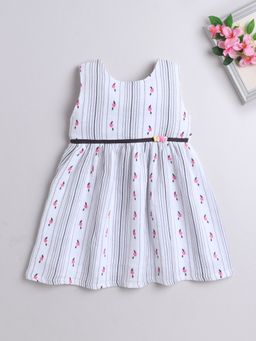 The Magic Wand - Girls Off White Cotton Printed Dress