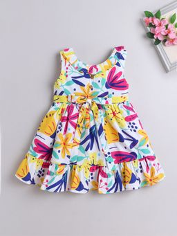 The Magic Wand - Girls Multi-Color Cotton Printed Dress and Belt (Set of 2)
