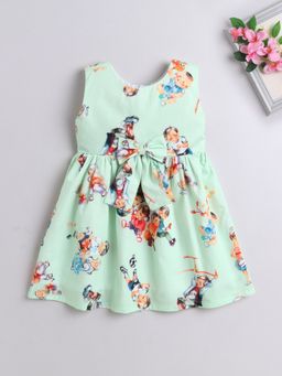 The Magic Wand - Girls Green Cotton Printed Dress