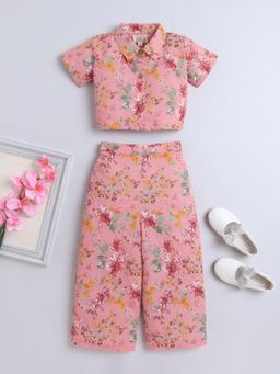 The Magic Wand - Girls Peach Cotton Printed Top and Pant (Set of 2)