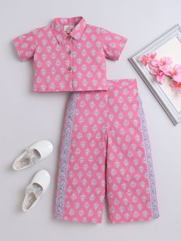The Magic Wand - Girls Pink Cotton Printed Top and Pant (Set of 2)