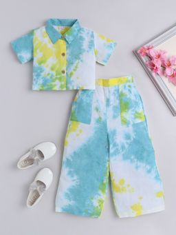 The Magic Wand - Girls Blue Rayon Tie & Dye Top and Pant (Set of 2)
