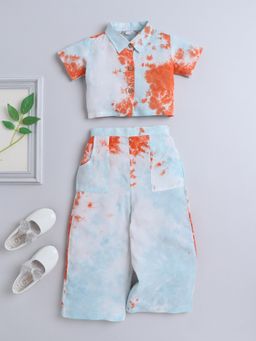 The Magic Wand - Girls Blue Rayon Tie & Dye Shirt and Pant (Set of 2)