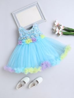 The Magic Wand - Girls Blue Polyester Embellished Dress