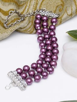 Karatcart - Purple Beaded Kundan Adjustable Bracelet