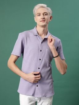 RIGO - Men Light Purple Waffle Knit Shirt