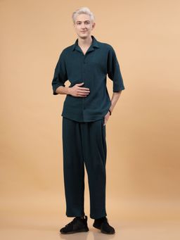 RIGO - Men Teal Waffle Oversized Self Design Co-Ord (Set of 2)