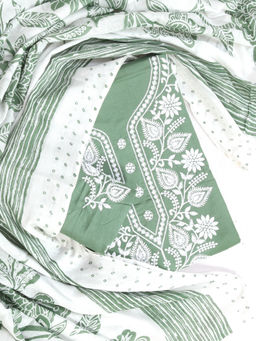 SALWAR STUDIO - Women Cotton Embroidered Unstitched Kurta with Bottom and Dupatta (Set of 3)