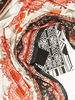 SALWAR STUDIO - Women Cotton Geometric Printed Unstitched Kurta with Bottom and Dupatta (Set of 3)