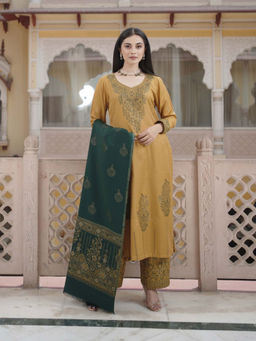 Kidar - Womens Casual Party Wear Unstitched Acrylic Suit Yellow