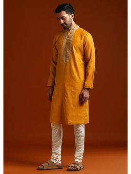 KALKI FASHION - Mustard Polyester Mandarin Neck Kurta with Pyjama