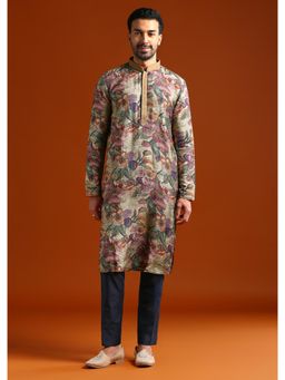 KALKI FASHION - Multi-Color Silk Mandarin Neck Kurta with Pant
