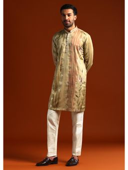 KALKI FASHION - Beige Silk Mandarin Neck Kurta with Pant