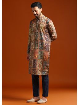 KALKI FASHION - Multi-Color Silk Mandarin Neck Kurta with Pant