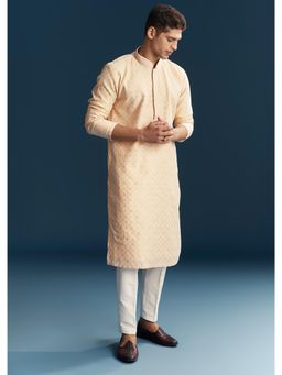 KALKI FASHION - Cream Jacquard Mandarin Neck Kurta with Pant