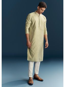 KALKI FASHION - Green Jacquard Mandarin Neck Kurta with Pant