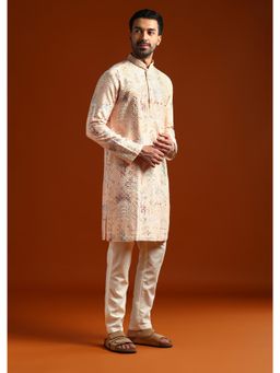 KALKI FASHION - Beige Silk Mandarin Neck Kurta with Pant