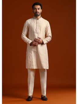 KALKI FASHION - Beige Jacquard Mandarin Neck Kurta with Pant
