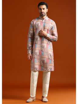 KALKI FASHION - Multi-Color Linen Blend Mandarin Neck Kurta with Pant