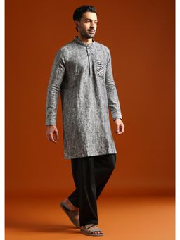 KALKI FASHION - Grey Linen Blend Mandarin Neck Kurta with Pant