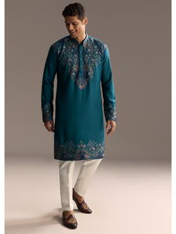 KALKI FASHION - Teal Modal Mandarin Neck Kurta with Pant