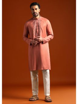 KALKI FASHION - Orange Modal Mandarin Neck Kurta with Pant