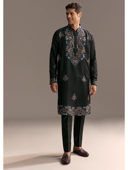 KALKI FASHION - Black Modal Mandarin Neck Kurta with Pant