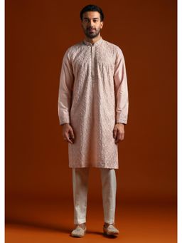KALKI FASHION - Peach Banarasi Silk Mandarin Neck Kurta with Pant