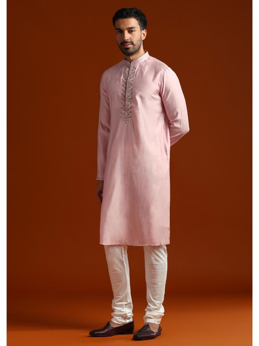 KALKI FASHION Pink Viscose Mandarin Neck Kurta with Pant