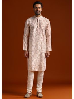 KALKI FASHION - Pink Viscose Mandarin Neck Kurta with Pyjama