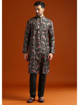 KALKI FASHION - Black Viscose Mandarin Neck Kurta with Pyjama