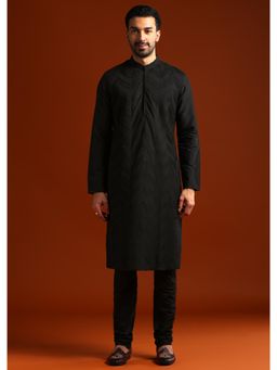 KALKI FASHION - Black Polyester Mandarin Neck Kurta with Pyjama