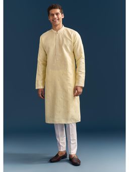 KALKI FASHION - Gold Silk Blend Mandarin Neck Kurta with Pant