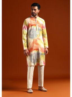 KALKI FASHION - Multi-Color Silk Mandarin Neck Kurta with Pant